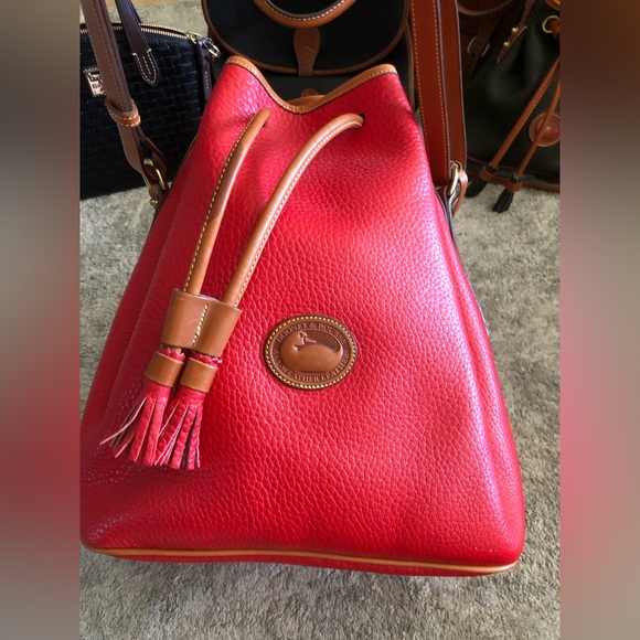 Dooney & Bourke Handbags - D&B Vintage Large Red Leather Drawstring Bucket Bag